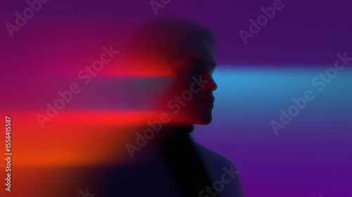 Abstract portrait photograph of a person, dynamic motion blur, Silhouette figure, soft diffused lighting, artistic mood