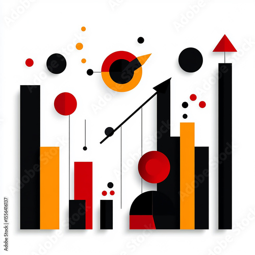 Abstract Geometric Design: Red, Black, and Orange Shapes in Dynamic Composition