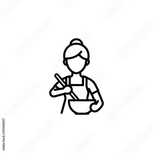 Vector of woman cooking in a bowl with a wooden spoon