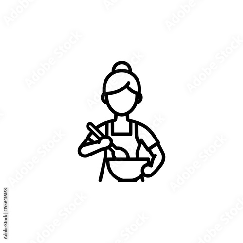 Vector of woman cooking in a bowl with a wooden spoon