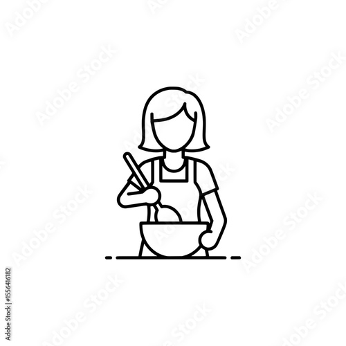 Vector of woman cooking in a bowl with a wooden spoon