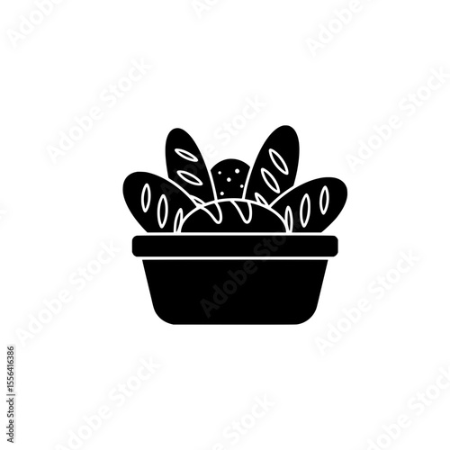 Solid Black Vector of a Basket Full of Bread