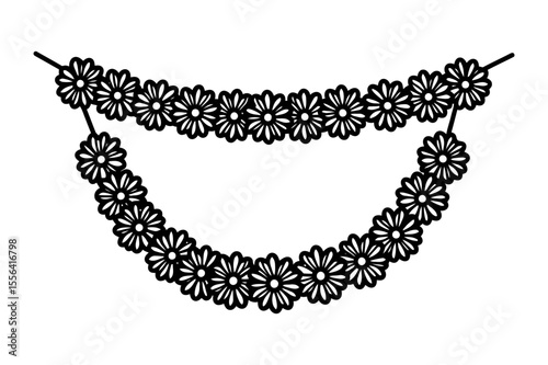 Two floral garlands hanging in a decorative manner silhouette