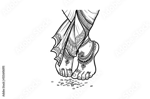 Detailed feet with anklets and scattered grains art silhouette