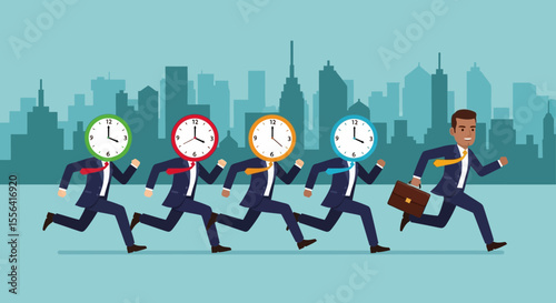 Businessmen Racing Against Time Competition and Deadlines in Corporate World