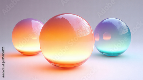 Pastel Glowing Spheres On Light Gray Background