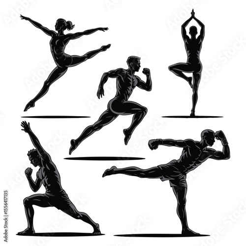 Powerful Silhouettes: Diverse Fitness Activities & Exercise Graphics