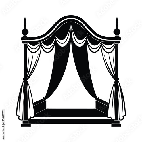 elegant-canopy-bed-with-curtains-vector-on-white-b.eps