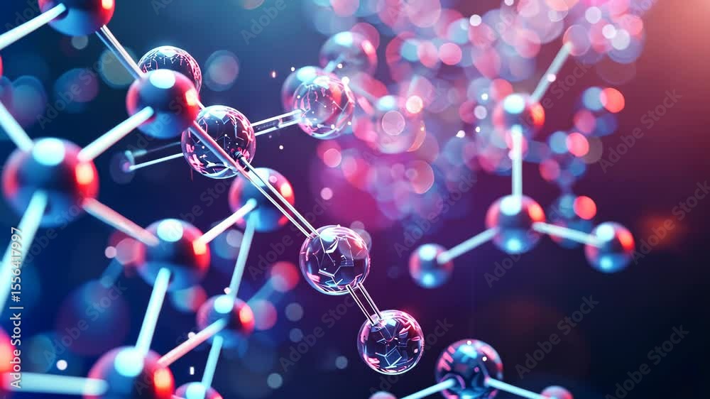representation of a molecule model, intricate details of atoms and chemical bonds, vibrant colors, smooth gradients