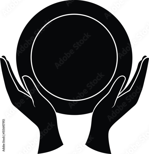 Hands holding a plate graphic design silhouette vector illustration.