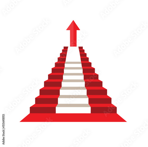 Elegant staircase with a vibrant red carpet leading upwards isolated on transparent background