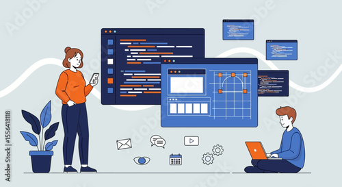 Collaborative Software Development Team Coding, Project Management, and Agile Workflow