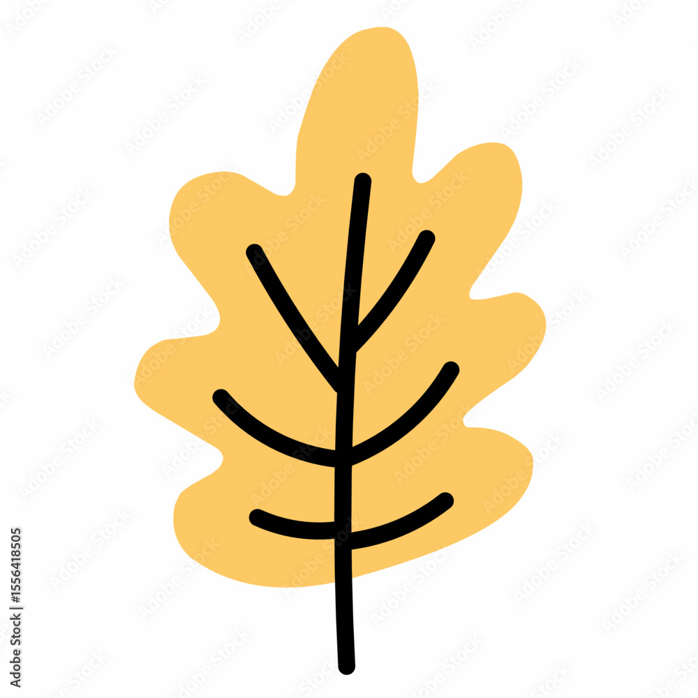 Fototapeta premium Yellow oak leaf with thin black branches, perfect for autumn themes.