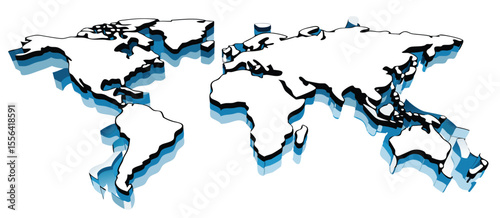 Three Dimensional World Map Illustration White Blue Black 3d map global map
