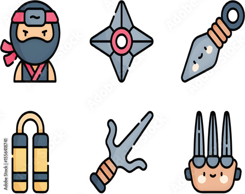 Ninja Icon Set for Action Games, Martial Arts, and Japanese Culture Graphics