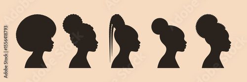 Five Black Female Silhouettes Diverse Hairstyles Afro Puffs Braids Bun Natural Hair black woman