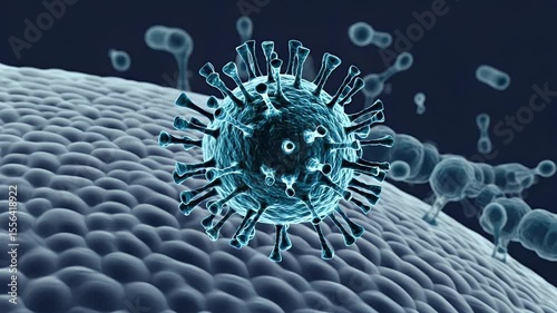Microscopic Visualization of Coronavirus Infection on Cellular Surface Animation Render