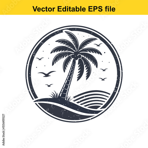 Retro Palm Tree Sunset Graphic Vintage Tropical Design Silhouette Illustration Vacation Vibes Island Getaway Nature Inspired Vector Art