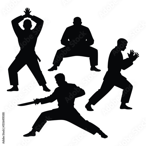 Martial Arts Silhouettes: Karate, Kung Fu, & Self-Defense Poses