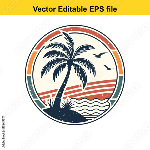 Wallpaper Mural Retro Palm Tree Sunset Graphic Vintage Tropical Design Silhouette Illustration Vacation Vibes Island Getaway Nature Inspired Vector Art Torontodigital.ca