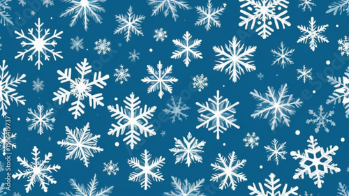 Snowflake vector seamless pattern. Snow background. Blue winter wallpaper for holiday illustration, Christmas card, poster, invitation, banner, cover
