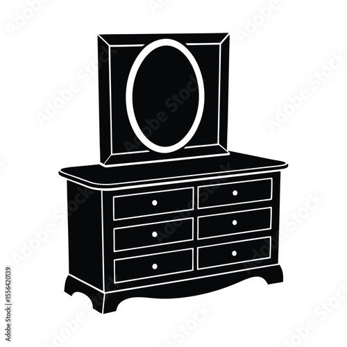 classic-wooden-dresser-with-mirror-vector-on-white.eps