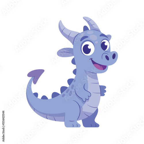 Cute Perky Purple Dragon Illustration for Kids Cartoon dragon with large eyes and happy expression dragon cute cartoon child kid kids children illustration