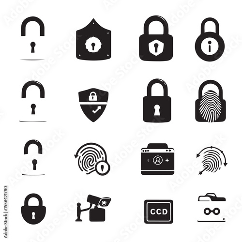 Security privacy protection safety secure locks and cctv theme icon set