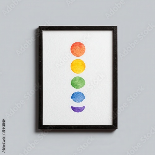 Dreamy moon phases, pastel watercolor in modern dark frame
