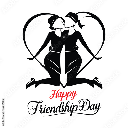 Two women embracing in a heart shape celebrating friendship and happiness