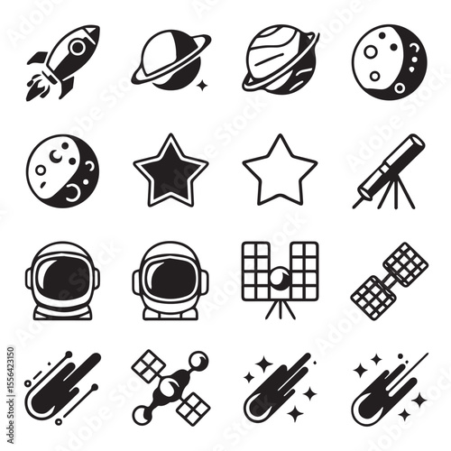 Space exploration astronomy cosmos galaxy celestial elements icon set