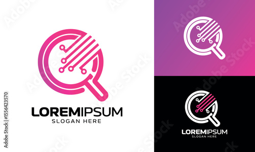Magnifying glass data analyzing searching logo
