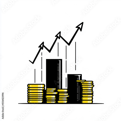 Financial Growth: Coin Stacks & Upward Trend Graphic