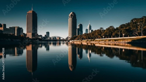 Akron Ohio Skyline Reflected in the Ohio Canal