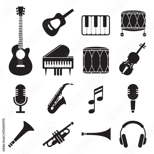 Music instruments collection musical equipment instruments icon set