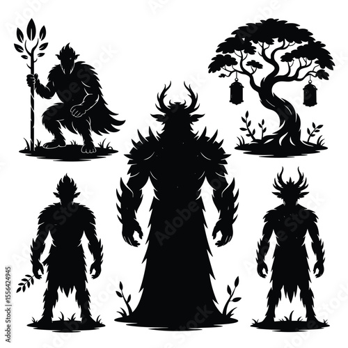 Epic Fantasy Creature Silhouettes: Game Art & Design Elements