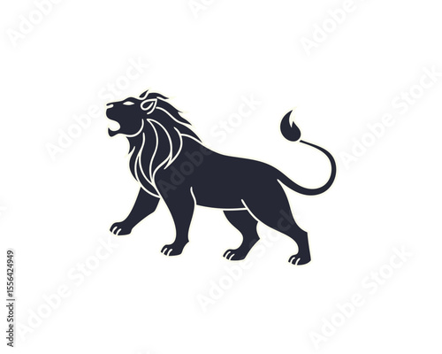 A bold, stylized silhouette of a roaring lion, perfect for logos, emblems, or graphic design