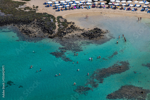 Aerial view of Lichadonisia which is island popular with boat trippers. the Greek Bahamas, in North Evia, Greece