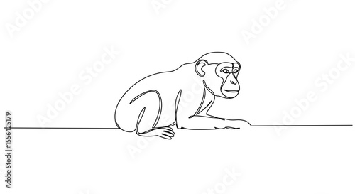 Line drawing of a monkey sitting quietly