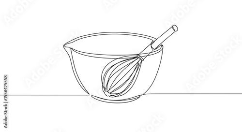 Line art of mixing bowl with whisk