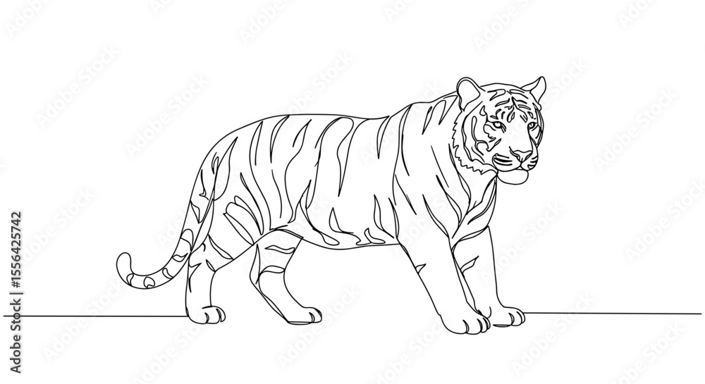 Naklejka premium Line art tiger walking against a blank background