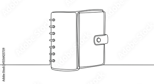 Line art illustration of a notebook on a flat surface