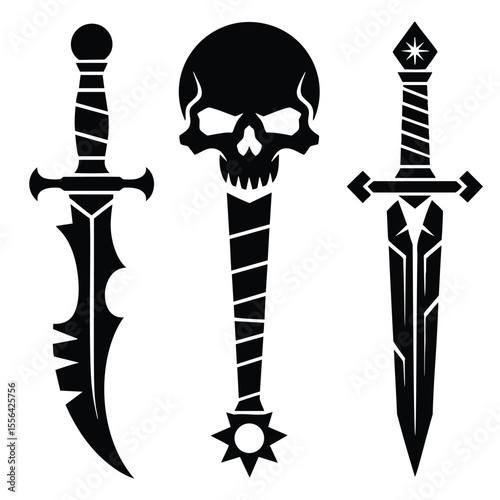 Pixel Art Daggers & Skull: Dark Fantasy Weapon Set