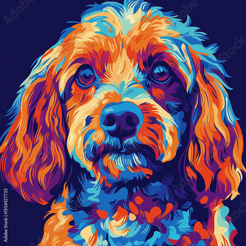 Colorful artistic illustration of a dog portrait in a vibrant unique style