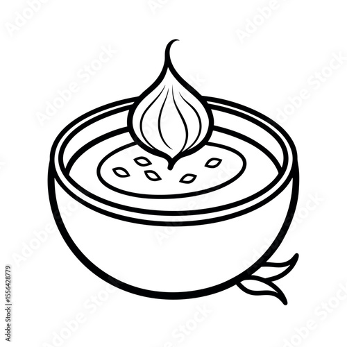 french onion soup line art vector outline
