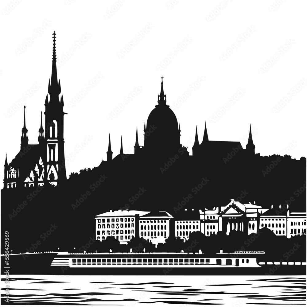 Fototapeta premium black-silhouette-vector-of-skyline-views--white-ba