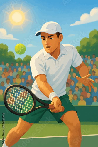 Active senior man playing tennis with a racket and ball on court