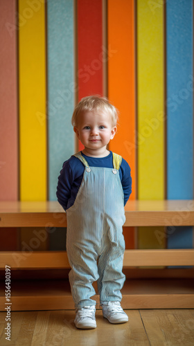 Adorable Toddler Smiling at Daycare with Colorful Background