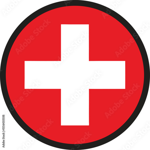 Medical Symbol Red Cross on Circle, Healthcare Icon