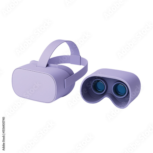 White and pink 3D glasses, isolated binoculars, and black plastic sport goggles are essential eye protection equipment